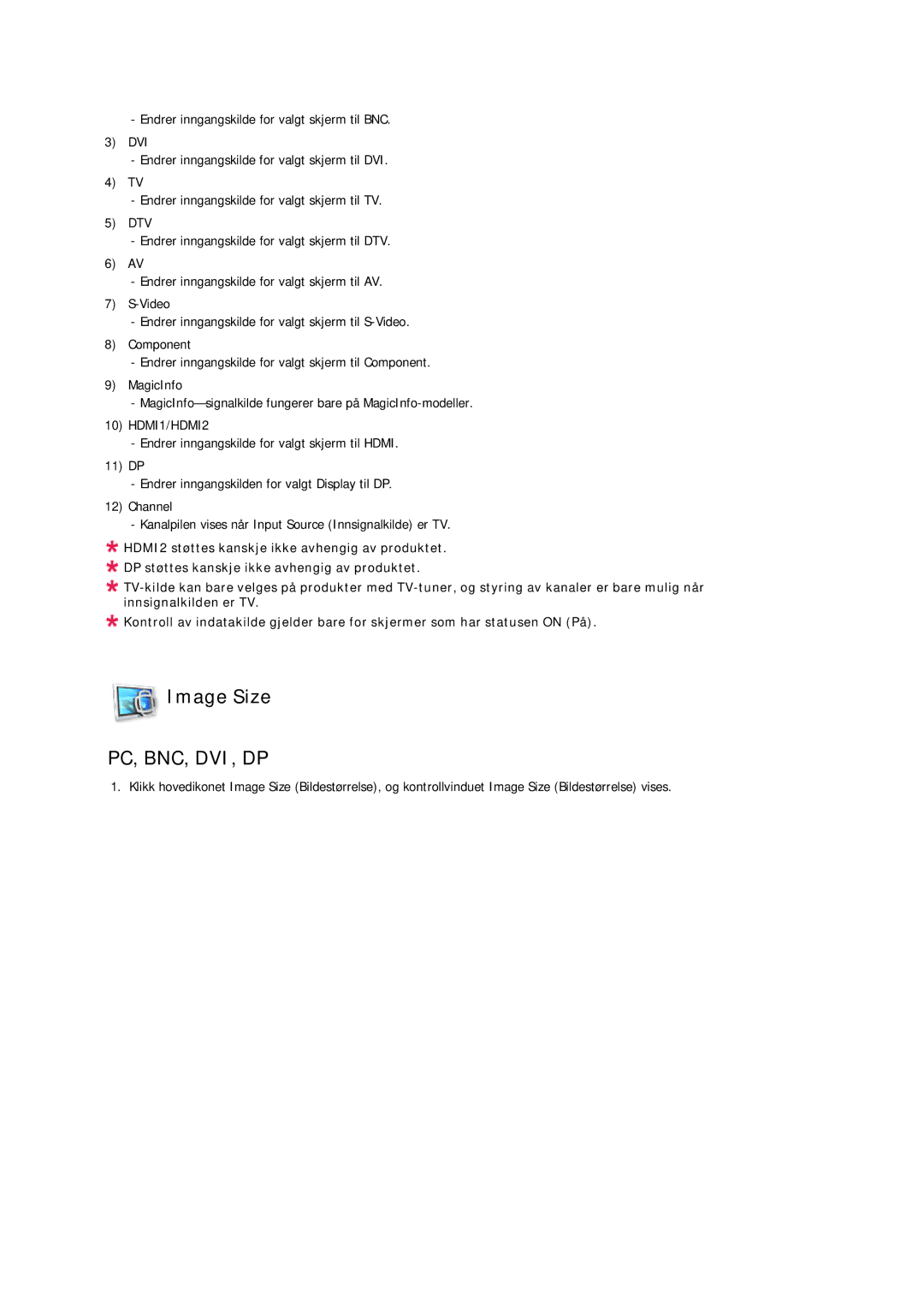 Samsung LH32CRTMBC/EN, LH32CRSMBD/EN manual Image Size, HDMI1/HDMI2 