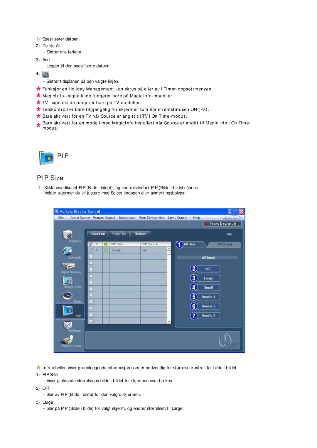 Samsung LH32CRSMBD/EN, LH32CRTMBC/EN manual Pip, PIP Size 