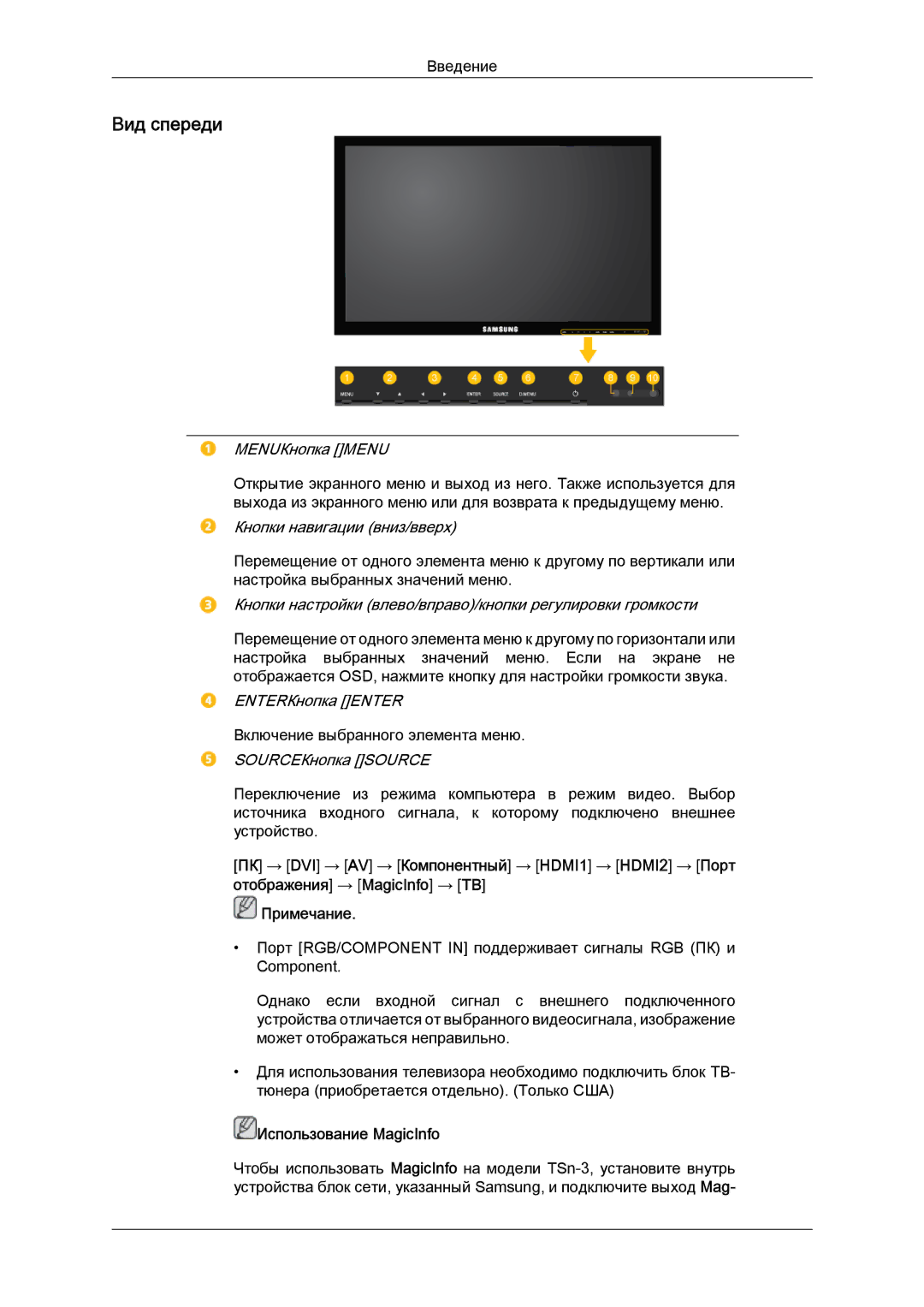 Samsung LH32CRSMBD/EN, LH32CRTMBC/EN manual Вид спереди, Использование MagicInfo 