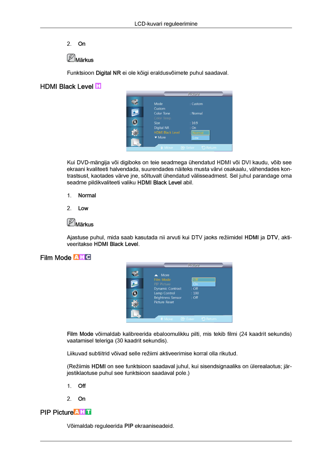 Samsung LH32CRTMBC/EN, LH32CRSMBD/EN manual Hdmi Black Level, Film Mode 