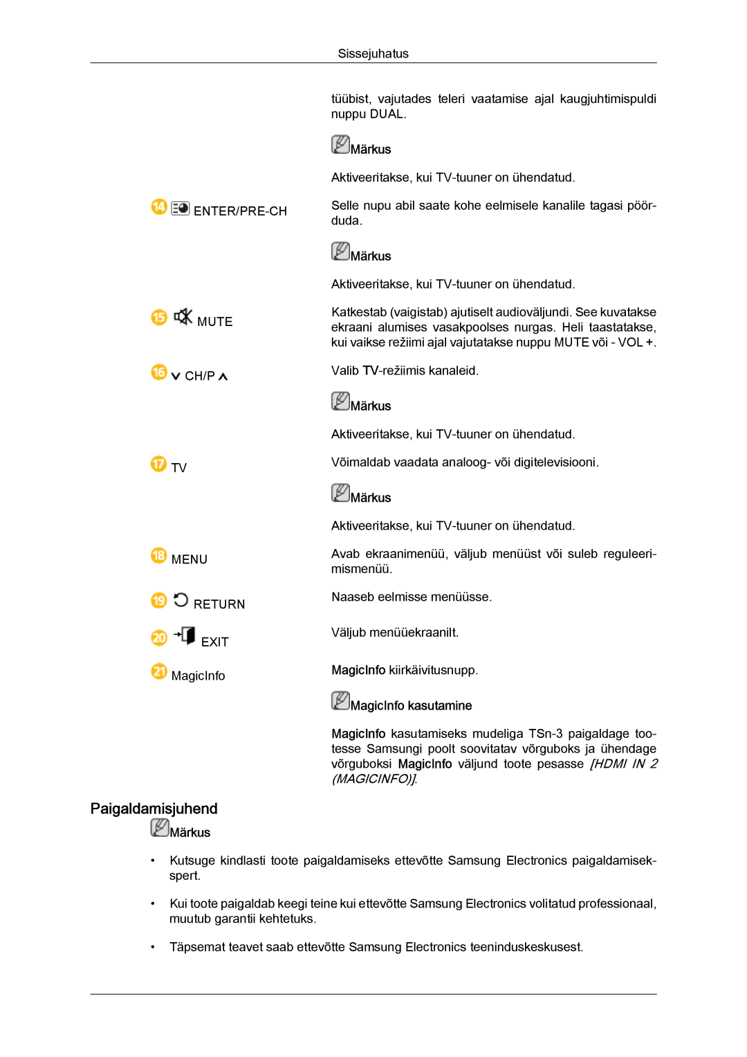 Samsung LH32CRTMBC/EN, LH32CRSMBD/EN manual Paigaldamisjuhend, MagicInfo kasutamine 