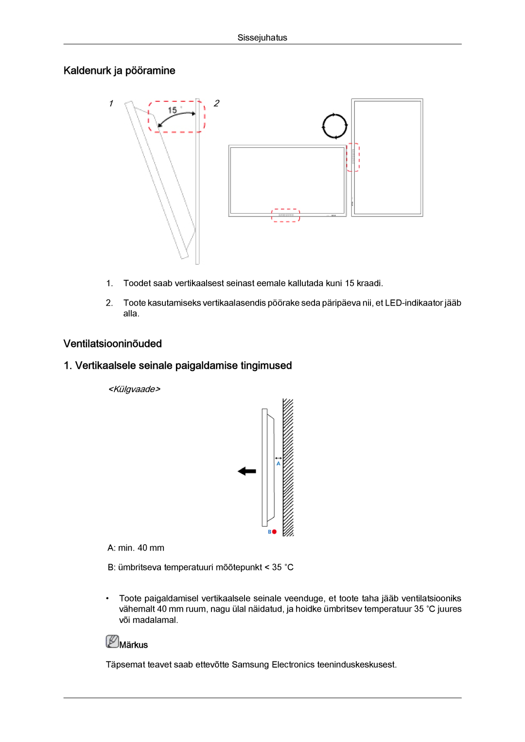 Samsung LH32CRSMBD/EN, LH32CRTMBC/EN manual Kaldenurk ja pööramine, Külgvaade 