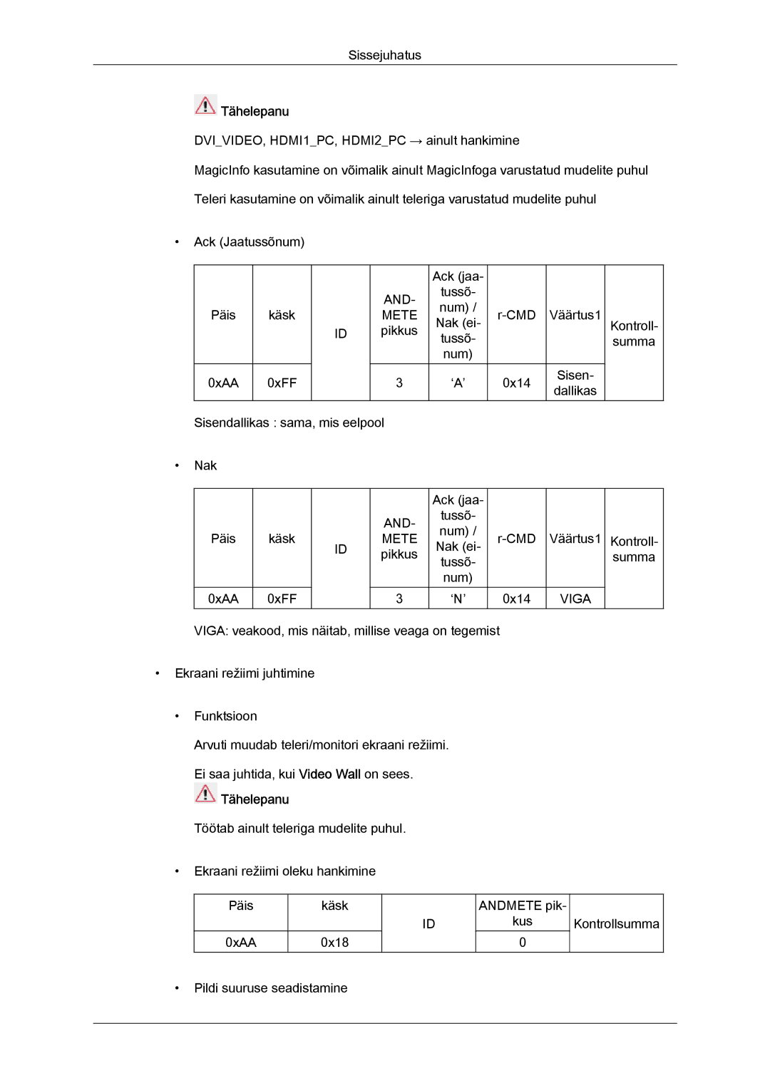 Samsung LH32CRTMBC/EN, LH32CRSMBD/EN manual Tähelepanu 