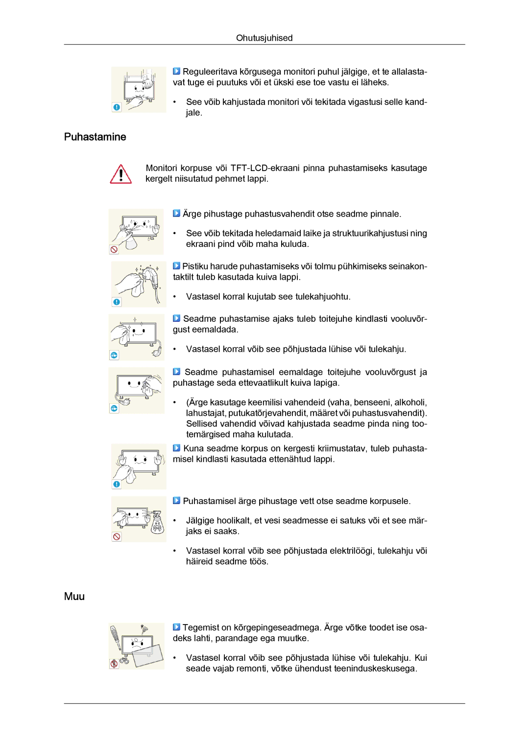 Samsung LH32CRSMBD/EN, LH32CRTMBC/EN manual Puhastamine, Muu 