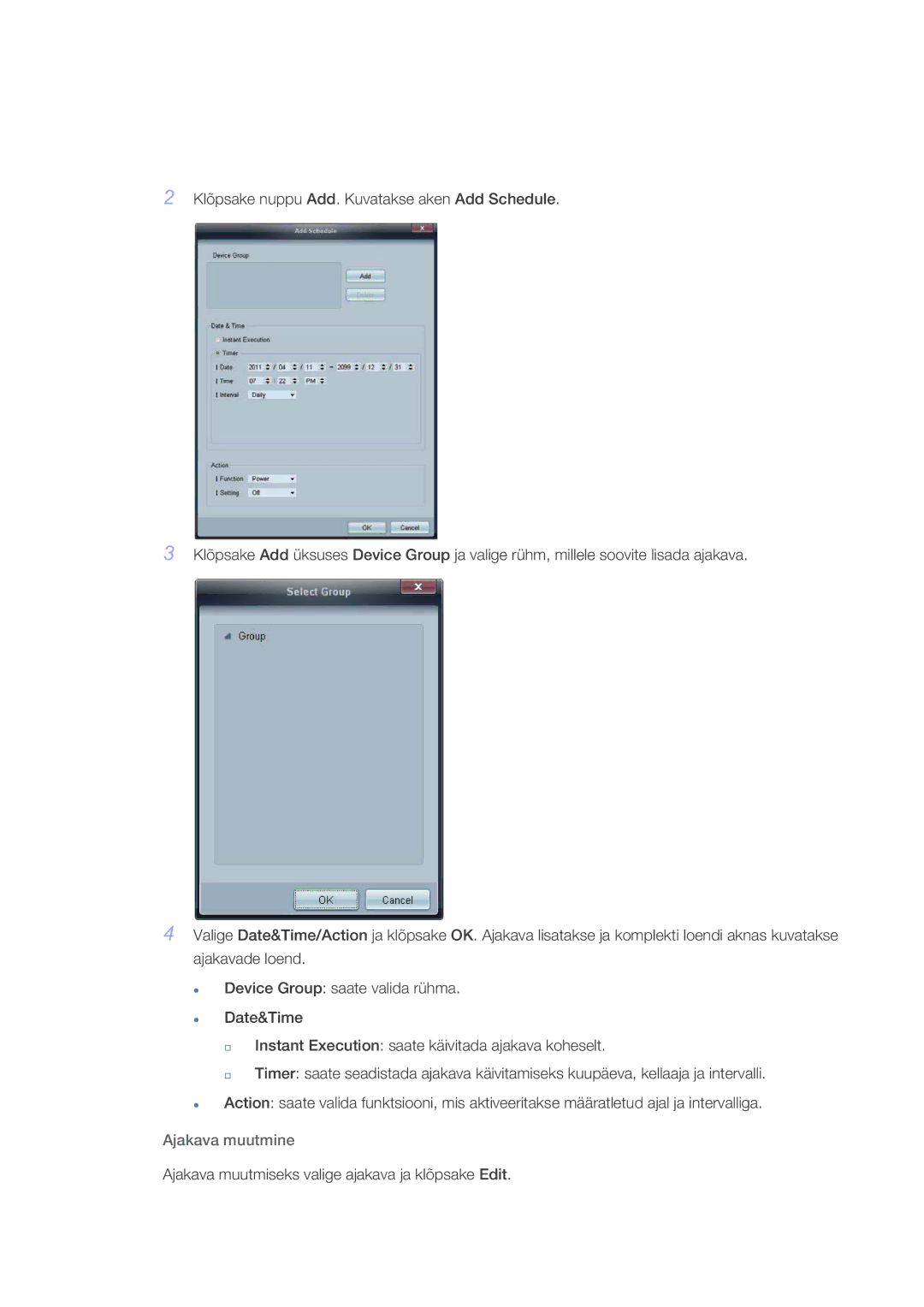 Samsung LH32CRSMBD/EN, LH32CRTMBC/EN manual Ajakava muutmine 