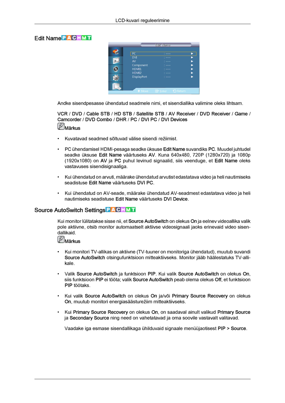 Samsung LH32CRSMBD/EN, LH32CRTMBC/EN manual Edit Name, Source AutoSwitch Settings 