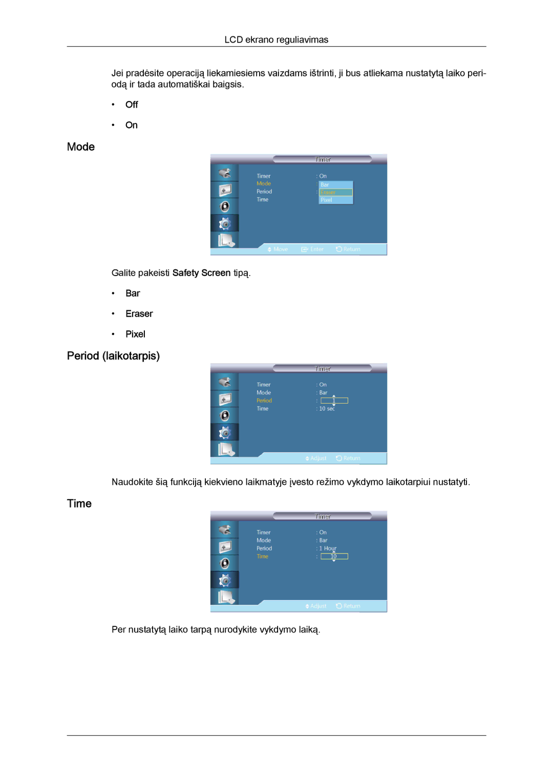 Samsung LH32CRSMBD/EN, LH32CRTMBC/EN manual Period laikotarpis, Bar Eraser Pixel 