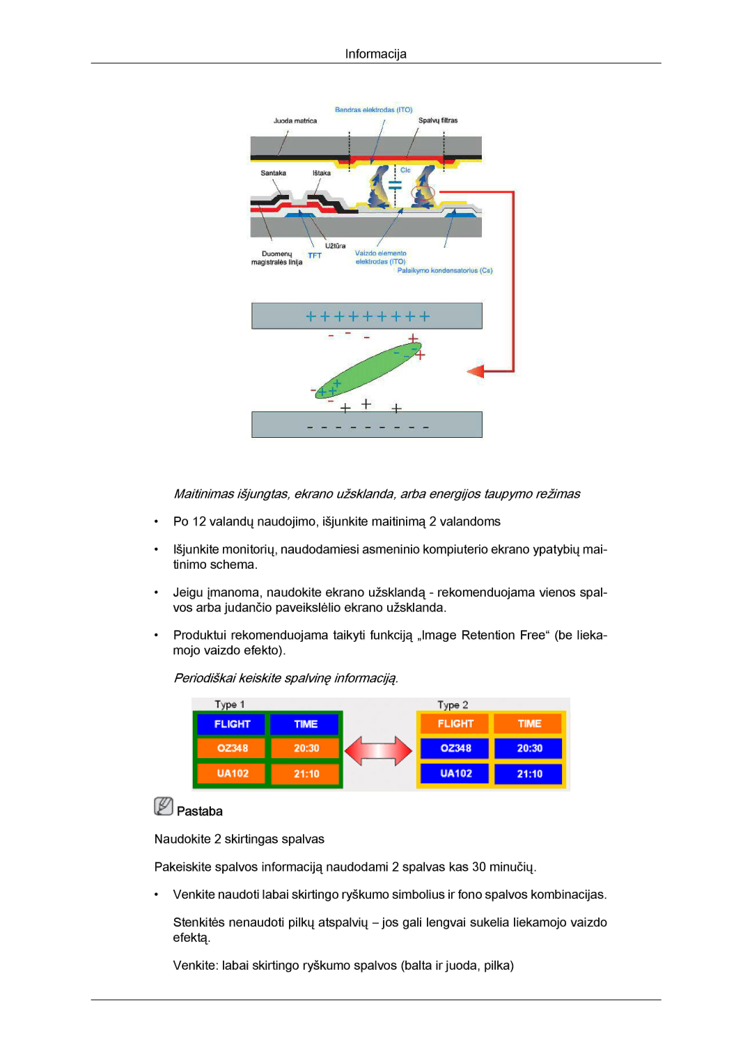 Samsung LH32CRSMBD/EN, LH32CRTMBC/EN manual Periodiškai keiskite spalvinę informaciją, Pastaba 