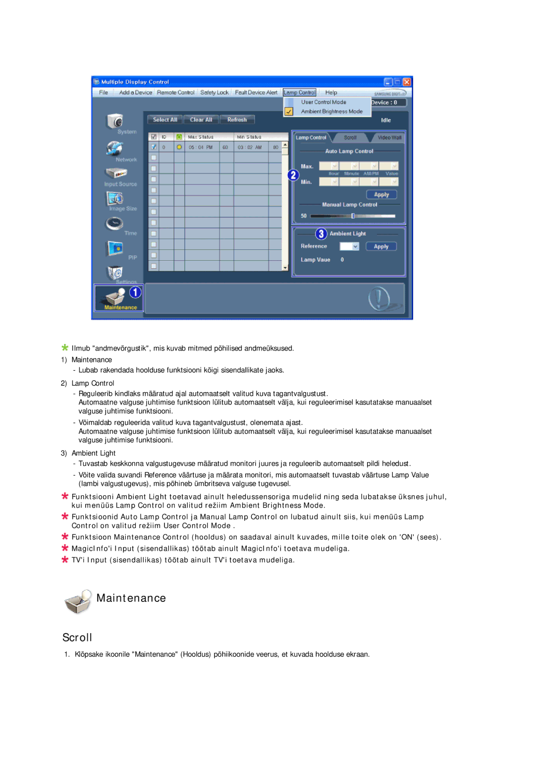 Samsung LH32CRTMBC/EN, LH32CRSMBD/EN manual Maintenance Scroll 