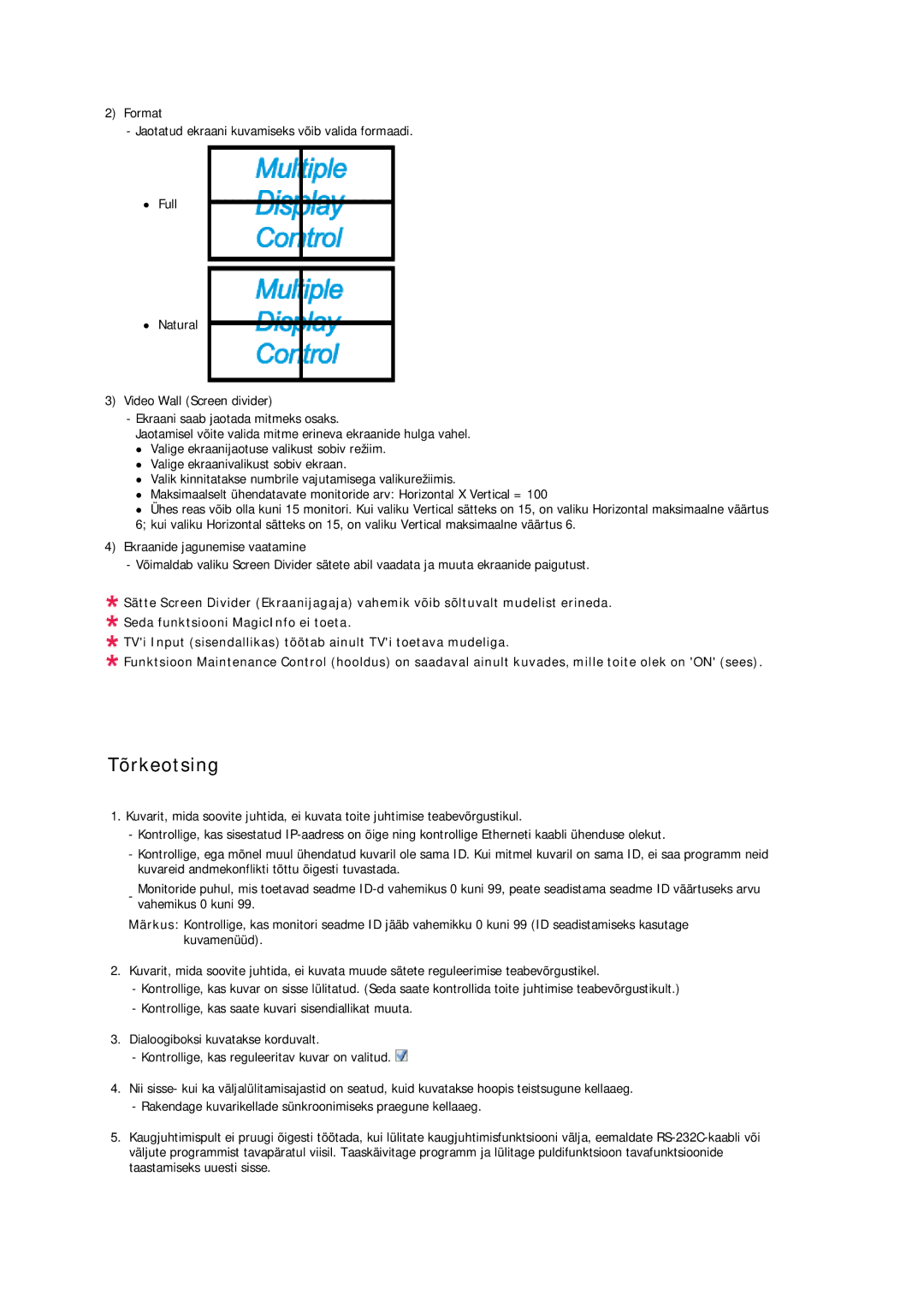 Samsung LH32CRSMBD/EN, LH32CRTMBC/EN manual Tõrkeotsing 