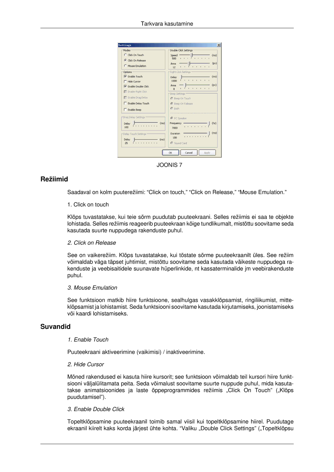 Samsung LH32CRTMBC/EN, LH32CRSMBD/EN manual Režiimid, Suvandid 