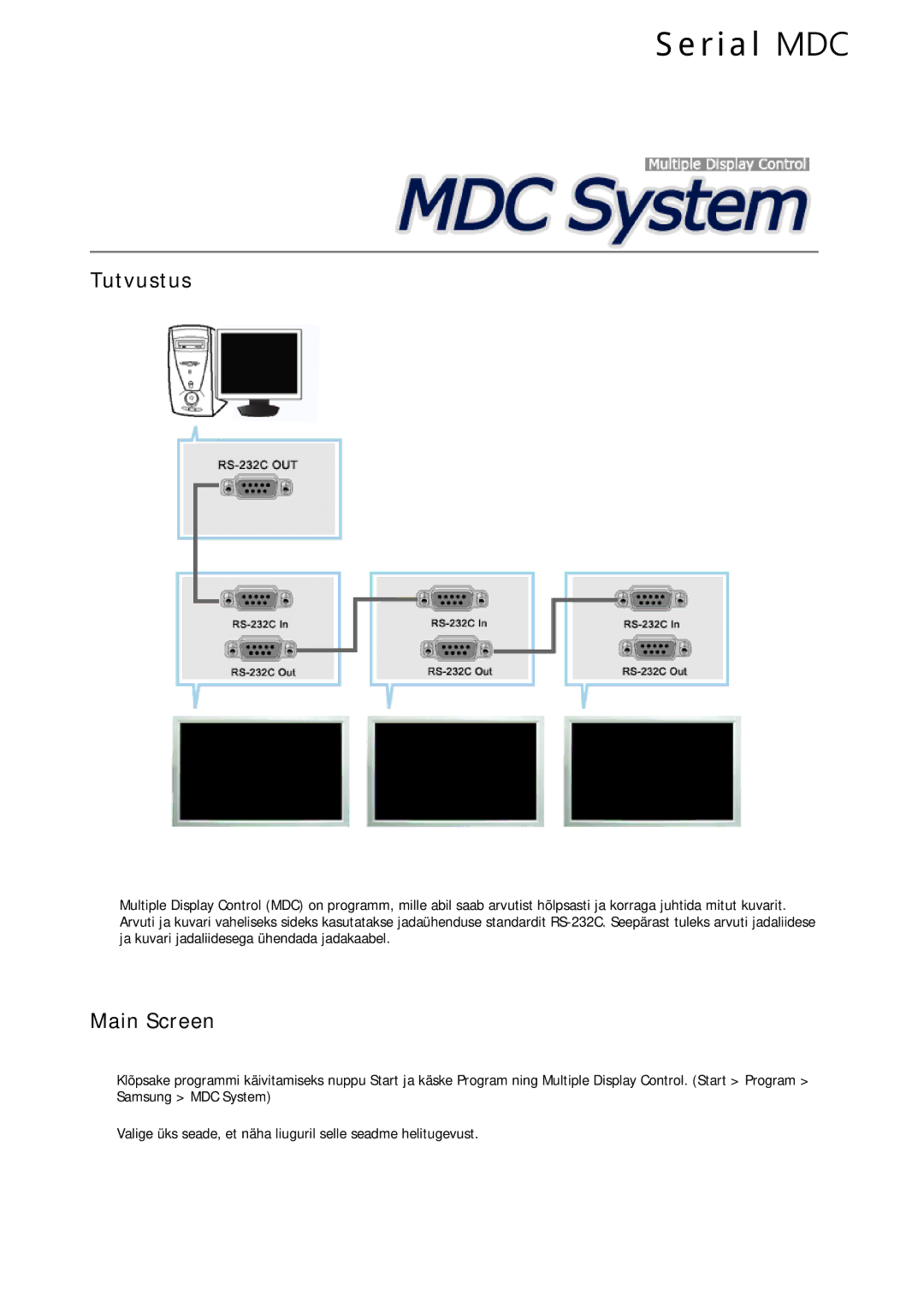 Samsung LH32CRSMBD/EN, LH32CRTMBC/EN manual Tutvustus, Main Screen 