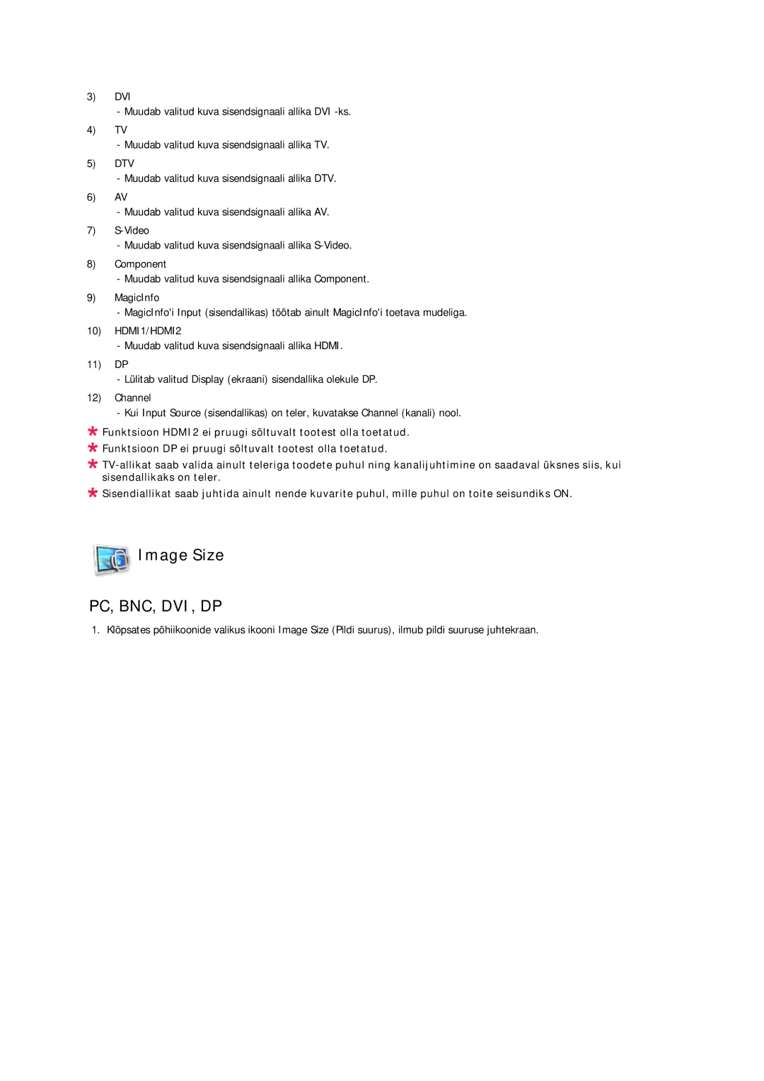 Samsung LH32CRTMBC/EN, LH32CRSMBD/EN manual Image Size, HDMI1/HDMI2 