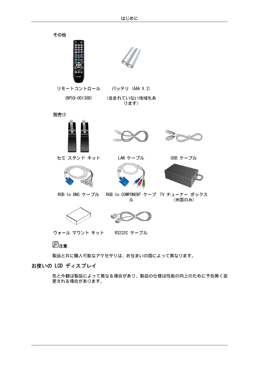 Samsung LH32CRSMBD/XJ, LH32CRTMBC/XJ manual お使いの Lcd ディスプレイ, 別売り 