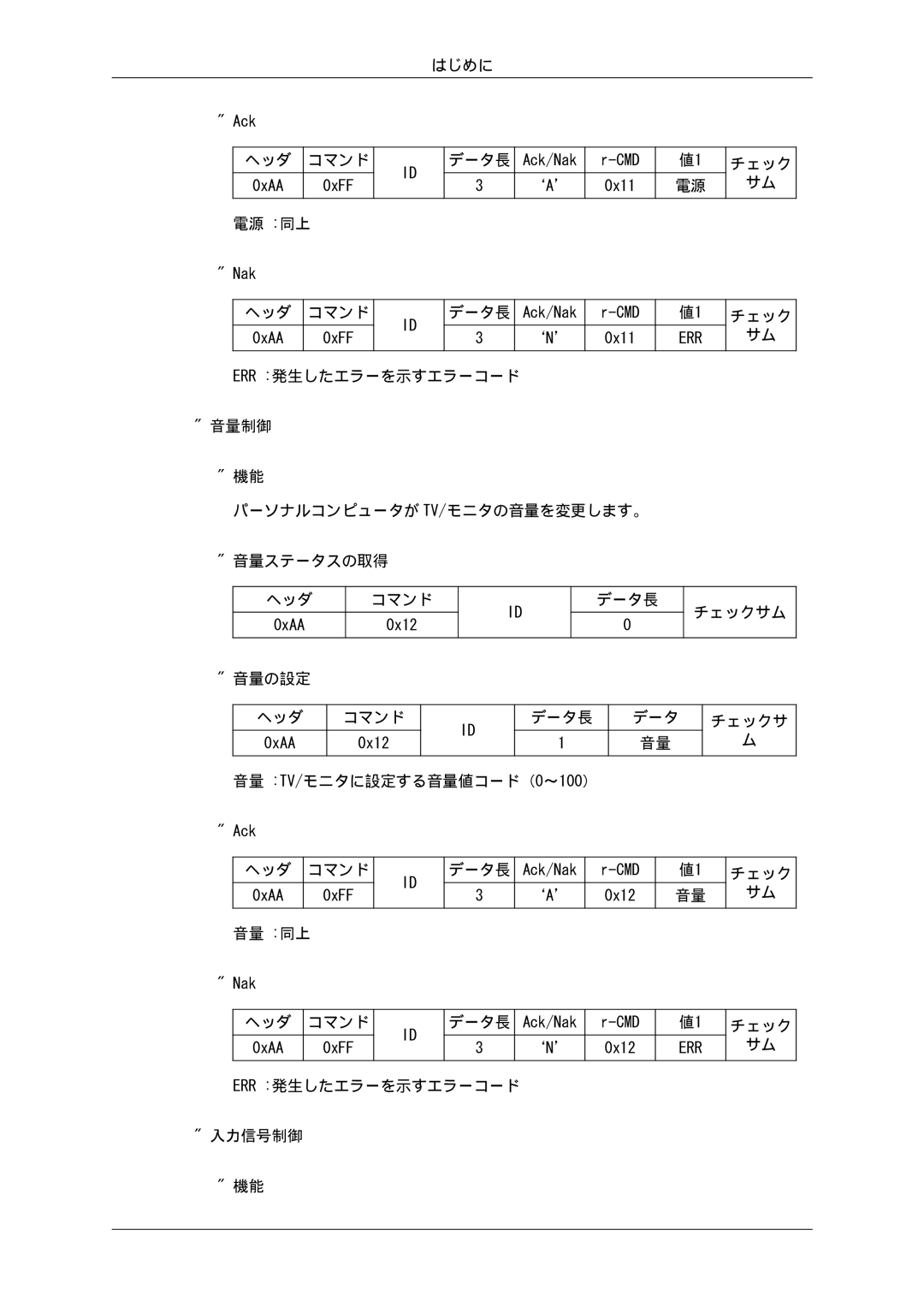 Samsung LH32CRTMBC/XJ, LH32CRSMBD/XJ manual ヘッダ コマンド データ長 