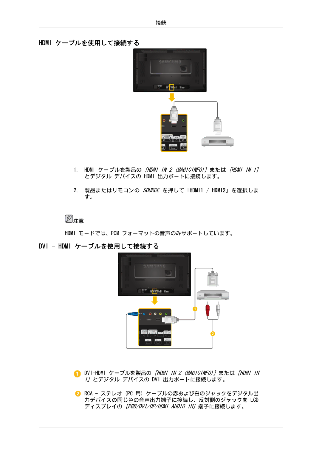 Samsung LH32CRTMBC/XJ, LH32CRSMBD/XJ manual DVI Hdmi ケーブルを使用して接続する 