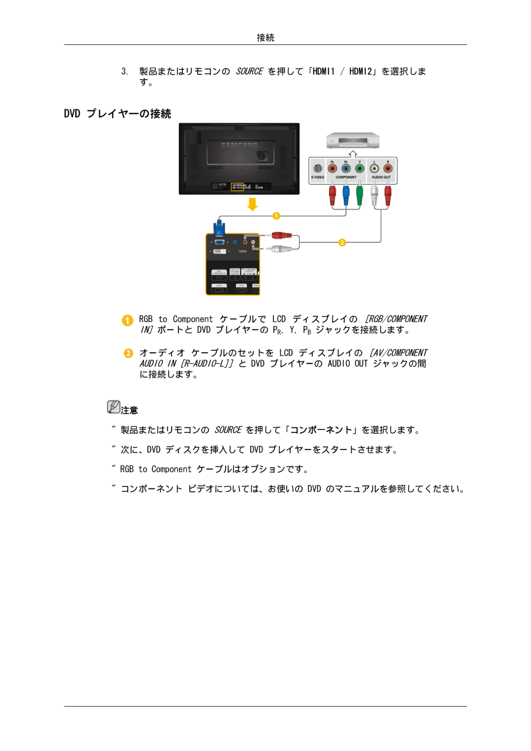 Samsung LH32CRSMBD/XJ, LH32CRTMBC/XJ manual Dvd プレイヤーの接続 