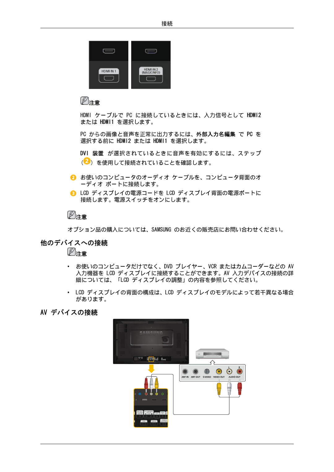 Samsung LH32CRTMBC/XJ, LH32CRSMBD/XJ manual 他のデバイスへの接続, Av デバイスの接続 