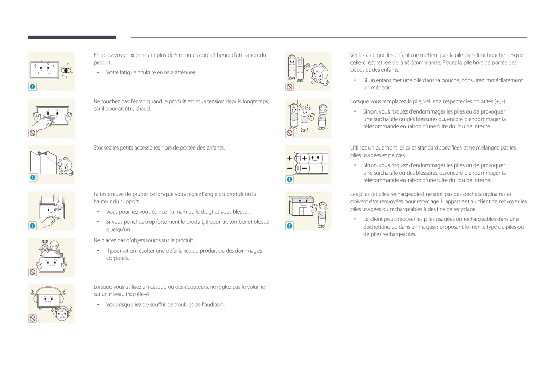 Samsung LH32DBDPLGC/EN manual Quelquun, Ne placez pas dobjets lourds sur le produit, Corporels, Sur un niveau trop élevé 