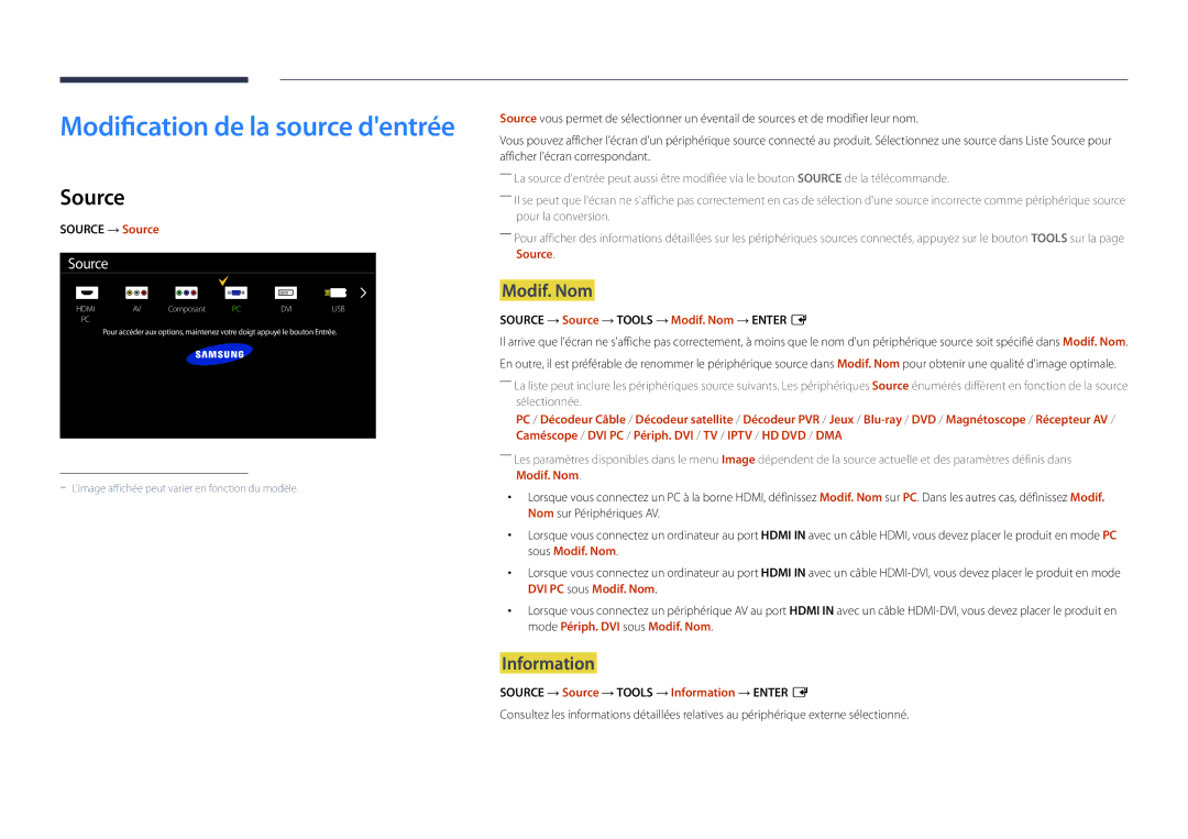 Samsung LH55DBDPLGC/EN, LH32DBDPLGC/EN, LH48DBDPLGC/EN, LH40DBDPLGC/EN manual Source, Modif. Nom, Information 