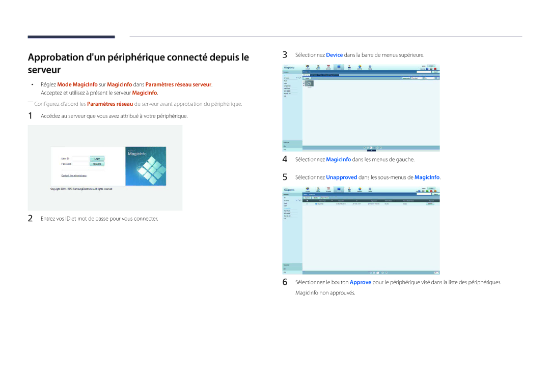 Samsung LH48DBDPLGC/EN, LH32DBDPLGC/EN, LH40DBDPLGC/EN manual Approbation dun périphérique connecté depuis le serveur 