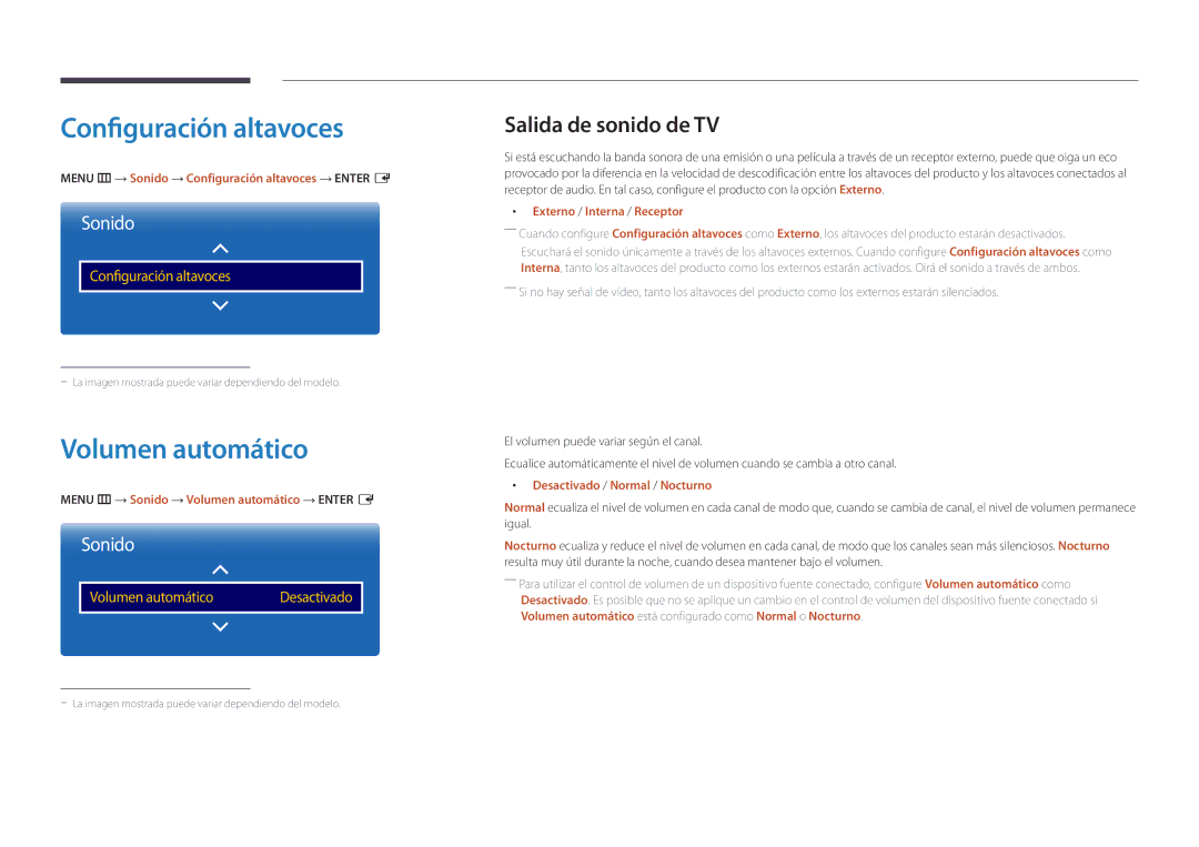 Samsung LH55DBDPLGC/EN, LH32DBDPLGC/EN, LH48DBDPLGC/EN Configuración altavoces, Volumen automático, Salida de sonido de TV 