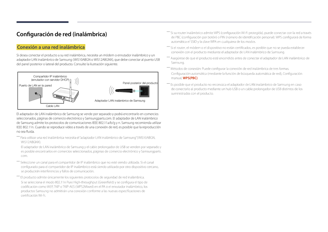 Samsung LH48DBDPLGC/EN, LH32DBDPLGC/EN, LH40DBDPLGC/EN Configuración de red inalámbrica, Conexión a una red inalámbrica 