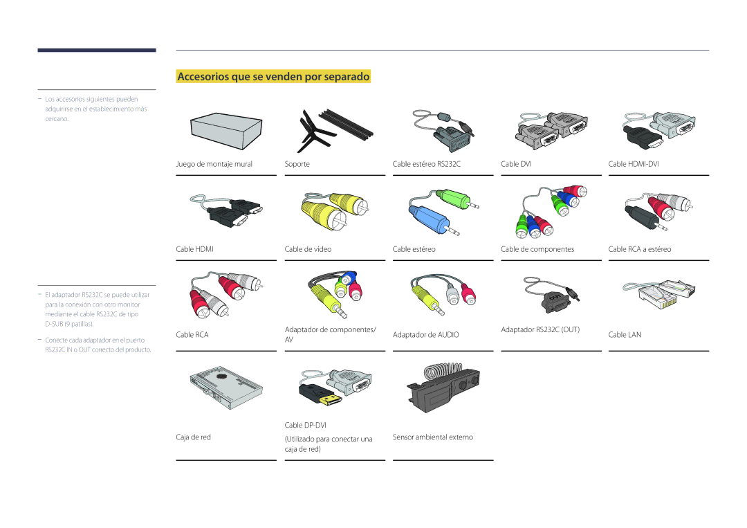 Samsung LH40DBDPLGC/EN, LH32DBDPLGC/EN, LH48DBDPLGC/EN, LH55DBDPLGC/EN manual Accesorios que se venden por separado 