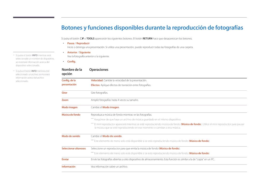 Samsung LH40DBDPLGC/EN, LH32DBDPLGC/EN, LH48DBDPLGC/EN, LH55DBDPLGC/EN manual Nombre de la Operaciones Opción 