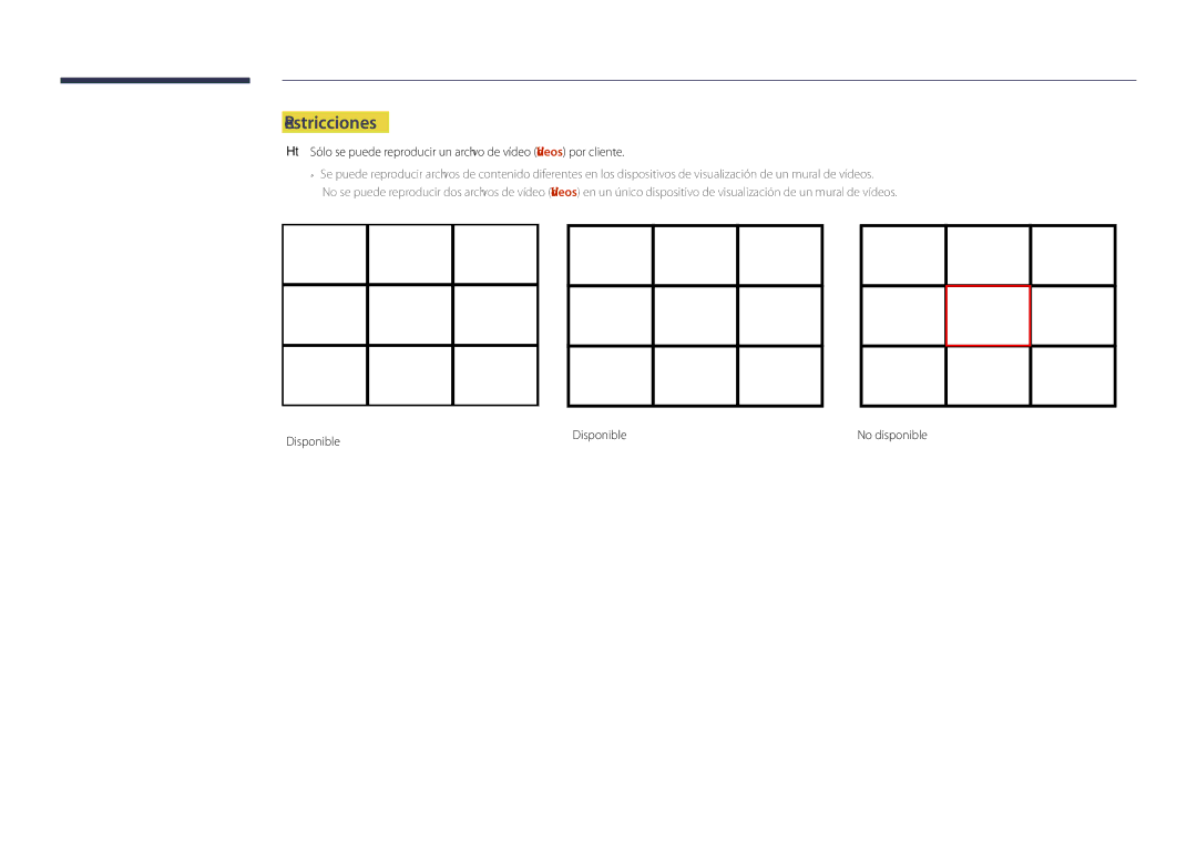 Samsung LH40DBDPLGC/EN, LH32DBDPLGC/EN, LH48DBDPLGC/EN, LH55DBDPLGC/EN manual Restricciones, Disponible 