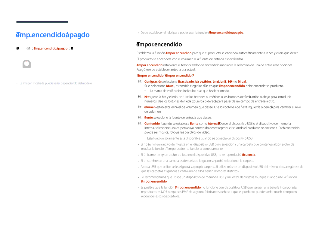 Samsung LH48DBDPLGC/EN, LH32DBDPLGC/EN, LH40DBDPLGC/EN manual Tempor. encendido, Home → Temp. encendido/apagado → Enter E 