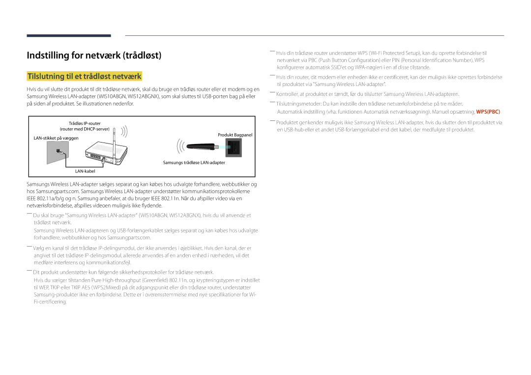 Samsung LH48DBDPLGC/EN, LH32DBDPLGC/EN manual Indstilling for netværk trådløst, Tilslutning til et trådløst netværk 