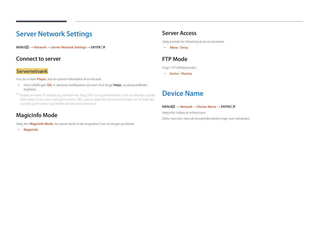 Samsung LH48DBDPLGC/EN, LH32DBDPLGC/EN, LH40DBDPLGC/EN, LH55DBDPLGC/EN manual Server Network Settings, Device Name 