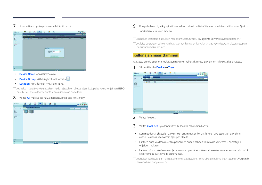 Samsung LH40DBDPLGC/EN, LH32DBDPLGC/EN, LH48DBDPLGC/EN, LH55DBDPLGC/EN manual Kellonajan määrittäminen 