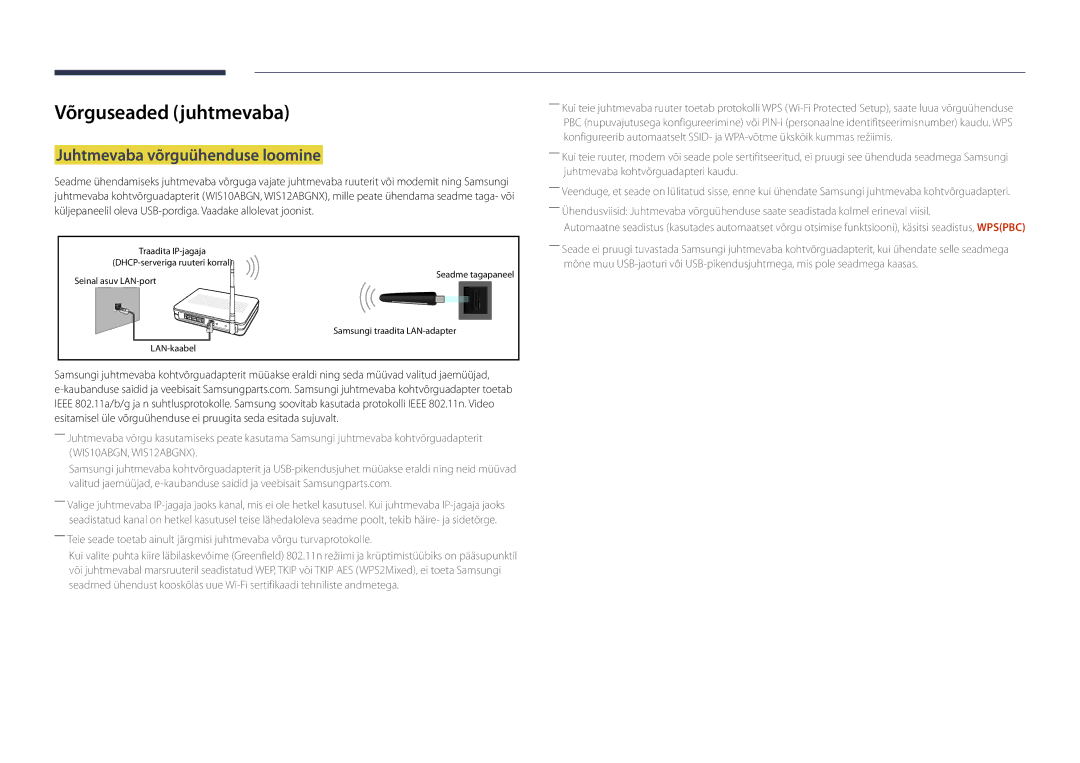 Samsung LH48DBDPLGC/EN, LH32DBDPLGC/EN, LH40DBDPLGC/EN manual Võrguseaded juhtmevaba, Juhtmevaba võrguühenduse loomine 