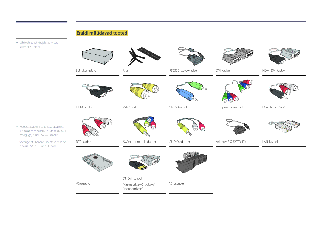 Samsung LH40DBDPLGC/EN, LH32DBDPLGC/EN, LH48DBDPLGC/EN, LH55DBDPLGC/EN manual Eraldi müüdavad tooted 