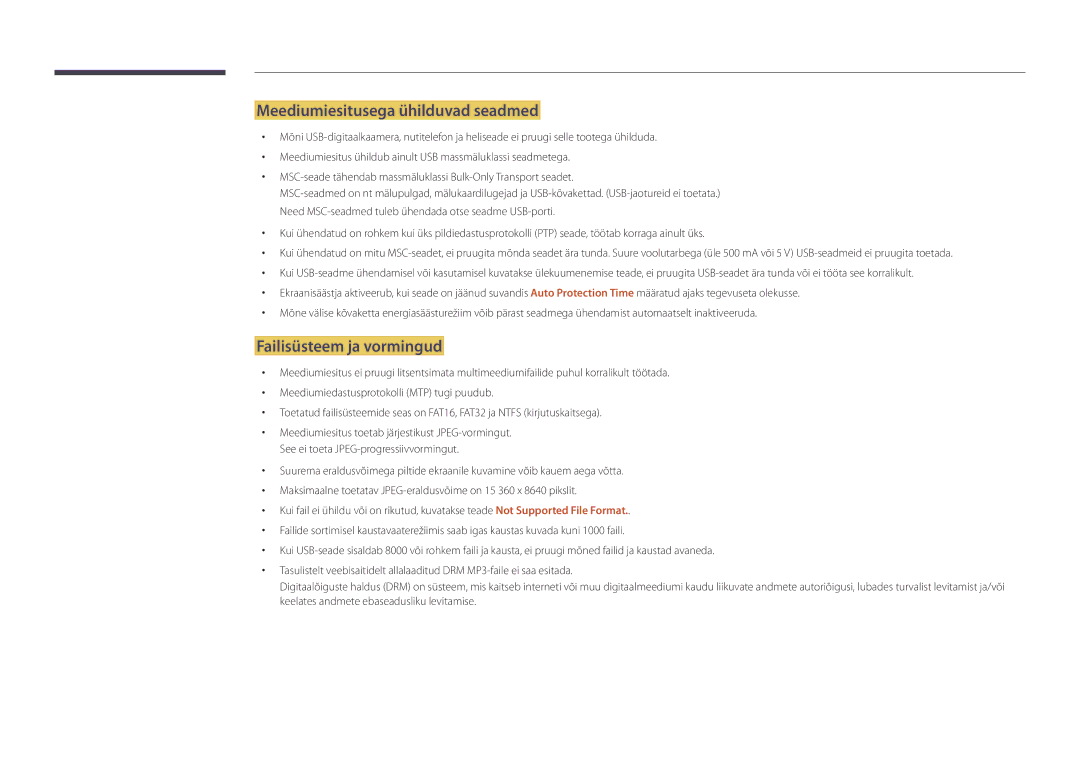 Samsung LH48DBDPLGC/EN, LH32DBDPLGC/EN, LH40DBDPLGC/EN manual Meediumiesitusega ühilduvad seadmed, Failisüsteem ja vormingud 