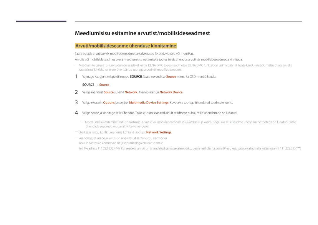 Samsung LH55DBDPLGC/EN Meediumisisu esitamine arvutist/mobiilsideseadmest, Arvuti/mobiilsideseadme ühenduse kinnitamine 