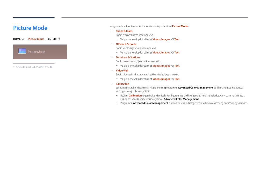 Samsung LH32DBDPLGC/EN, LH48DBDPLGC/EN, LH40DBDPLGC/EN, LH55DBDPLGC/EN manual Picture Mode 