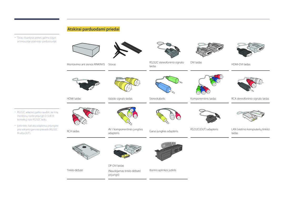 Samsung LH40DBDPLGC/EN, LH32DBDPLGC/EN manual Atskirai parduodami priedai, Garso jungties adapteris RS232COUT adapteris 