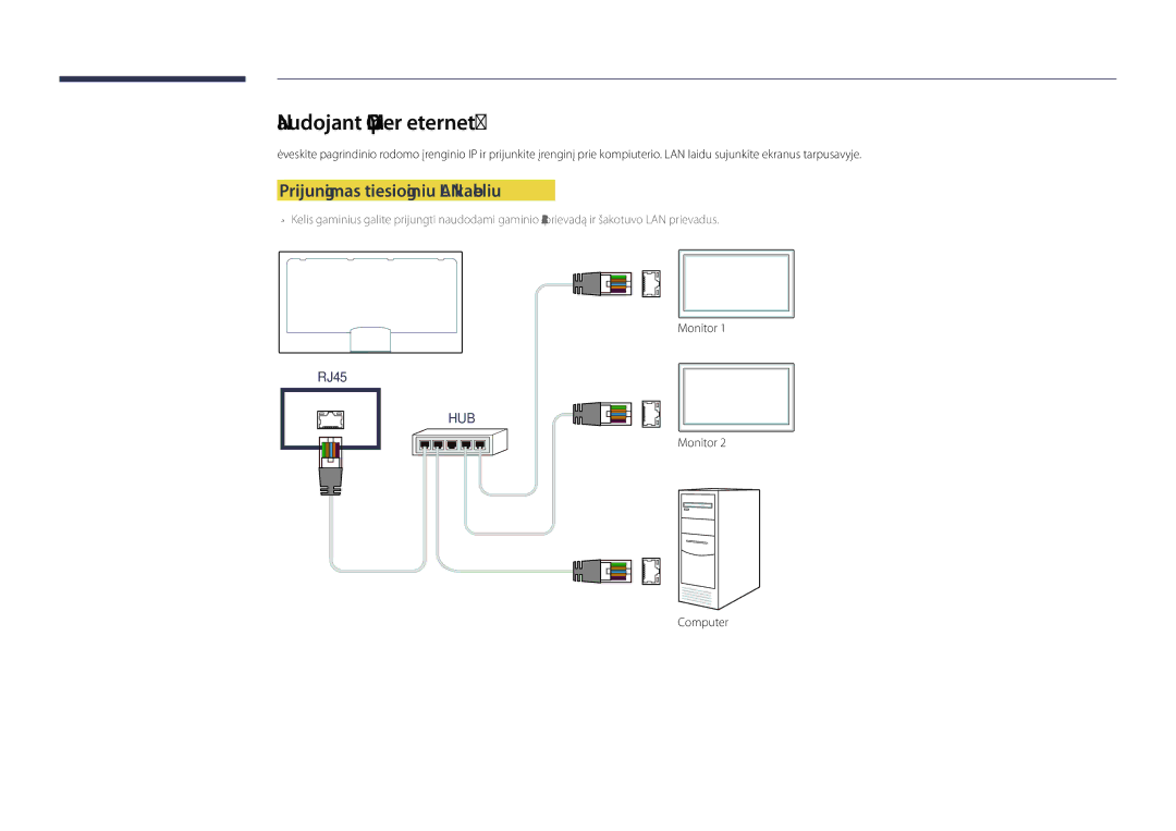 Samsung LH40DBDPLGC/EN, LH32DBDPLGC/EN, LH48DBDPLGC/EN manual Naudojant MDC per eternetą, Prijungimas tiesioginiu LAN kabeliu 