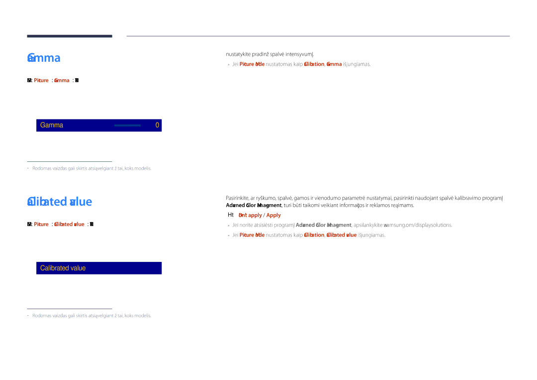 Samsung LH48DBDPLGC/EN, LH32DBDPLGC/EN manual Calibrated value, Menu m → Picture → Gamma → Enter E, Dont apply / Apply 