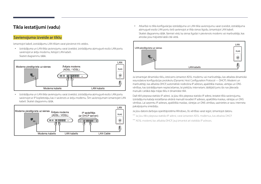 Samsung LH55DBDPLGC/EN, LH32DBDPLGC/EN, LH48DBDPLGC/EN, LH40DBDPLGC/EN Tīkla iestatījumi vadu, Savienojuma izveide ar tīklu 