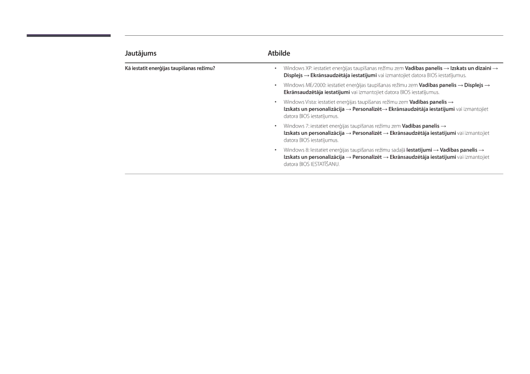 Samsung LH32DBDPLGC/EN manual Kā iestatīt enerģijas taupīšanas režīmu?, Datora Bios iestatījumus, Datora Bios Iestatīšanu 