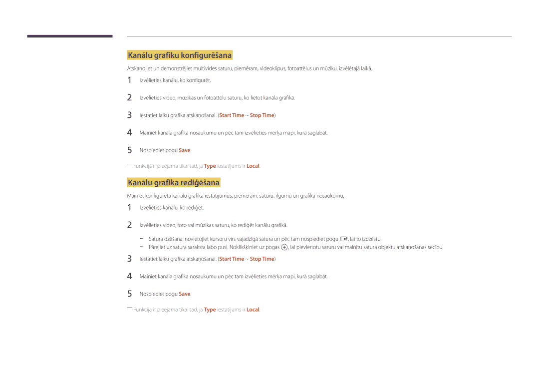 Samsung LH32DBDPLGC/EN, LH48DBDPLGC/EN, LH40DBDPLGC/EN manual Kanālu grafiku konfigurēšana, Kanālu grafika rediģēšana 