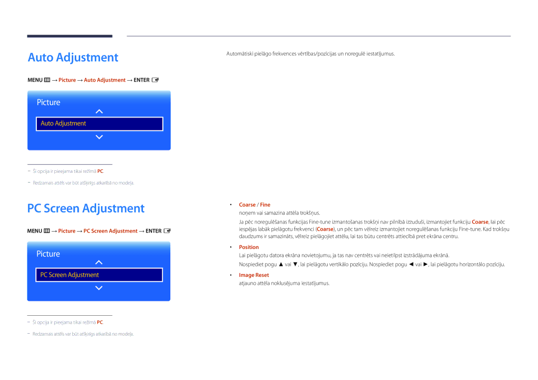 Samsung LH40DBDPLGC/EN, LH32DBDPLGC/EN, LH48DBDPLGC/EN, LH55DBDPLGC/EN manual Auto Adjustment, PC Screen Adjustment 