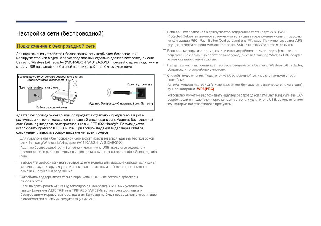 Samsung LH48DBDPLGC/EN, LH32DBDPLGC/EN, LH40DBDPLGC/EN manual Настройка сети беспроводной, Подключение к беспроводной сети 