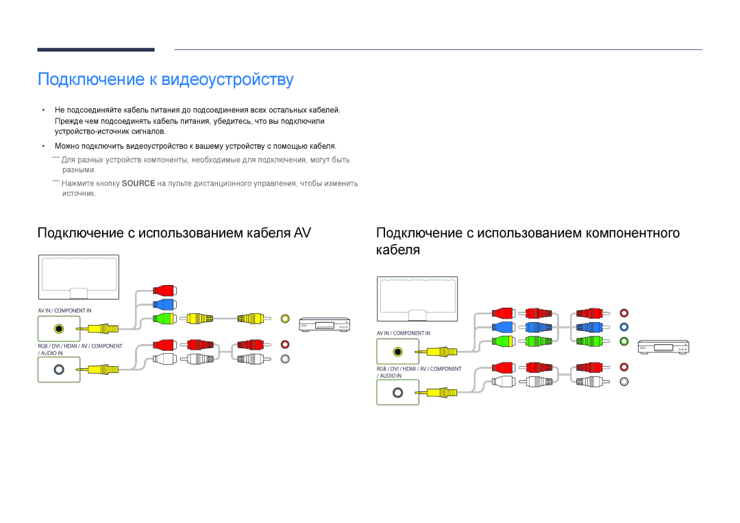 Samsung LH40DBDPLGC/EN, LH32DBDPLGC/EN, LH48DBDPLGC/EN, LH55DBDPLGC/EN manual Подключение к видеоустройству 