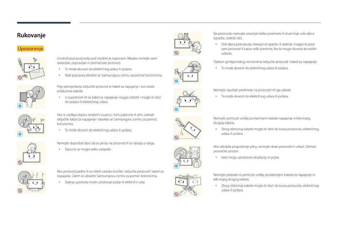 Samsung LH48DBDPLGC/EN, LH32DBDPLGC/EN manual Rukovanje, Daljnja upotreba može uzrokovati požar ili električni udar 