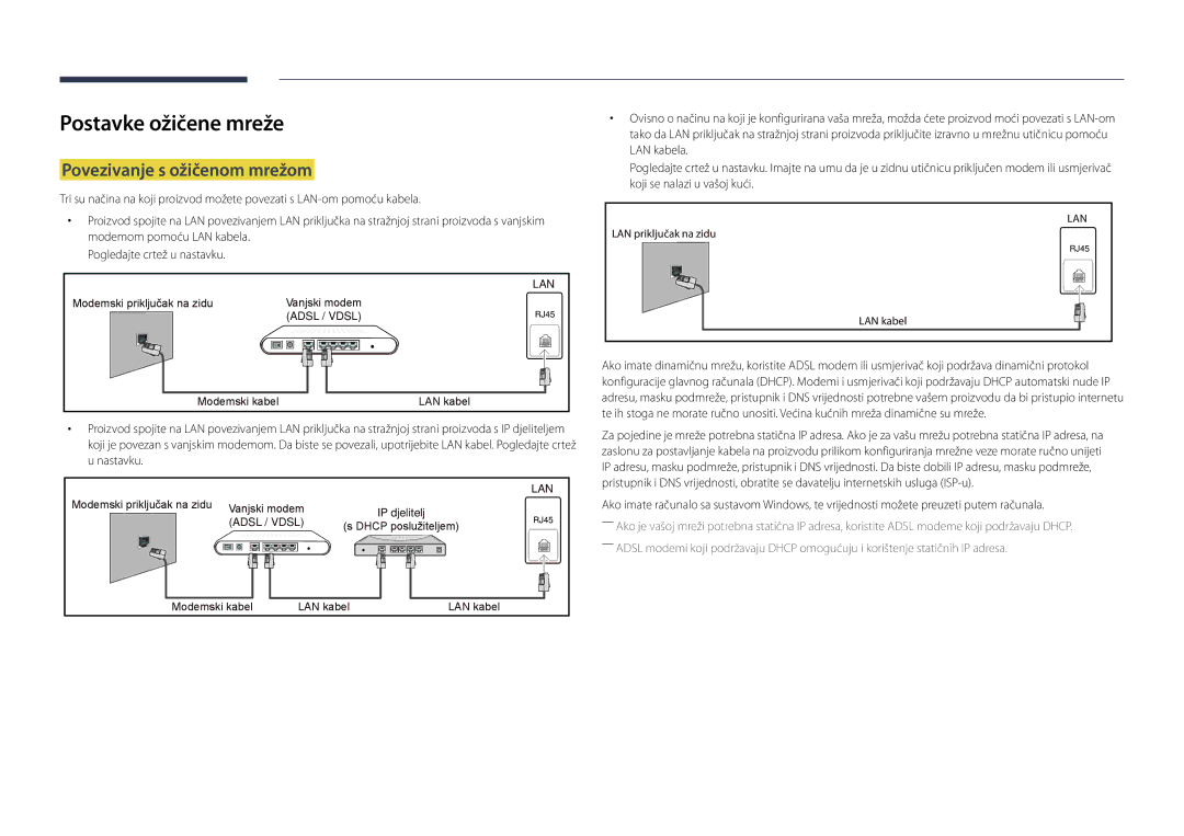 Samsung LH32DBDPLGC/EN, LH48DBDPLGC/EN, LH40DBDPLGC/EN manual Postavke ožičene mreže, Povezivanje s ožičenom mrežom 